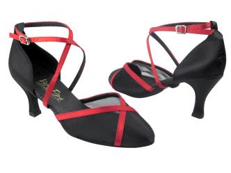 Chaussures de danse femmes satin noir & bande de satin  rouge   